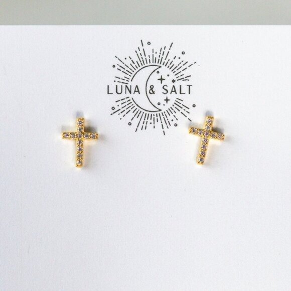 Dainty Cross Stud Earrings Pave CZ "Diamonds" Cross Studs Faith Jewelry Gift - Picture 2 of 11